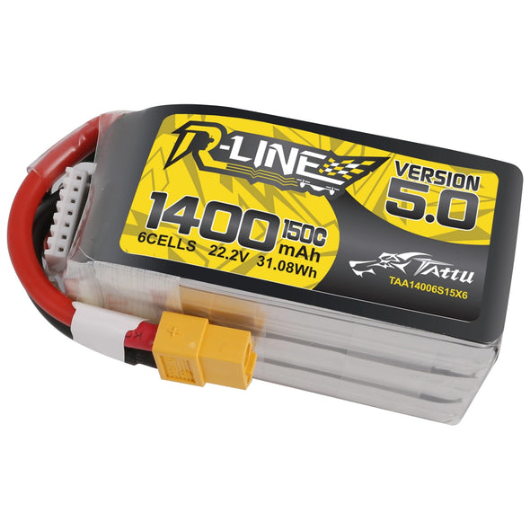 Tattu R-Line Version 5.0 1400 mAh 22.2V 6S1P 150C Lipo Battery XT60 plug