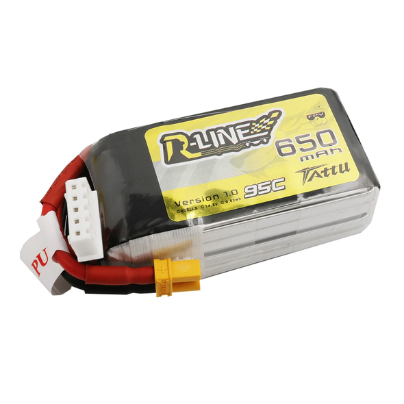 Tattu R-Line 650 mAh 14.8V 95C 4S Lipo Battery Pack XT30 Plug