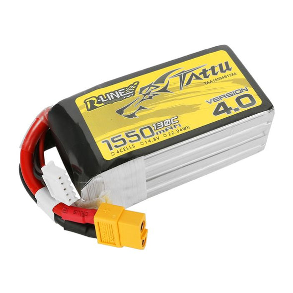 Tattu R-Line Version 4.0 1550 mAh 14.8V 130C 4S1P Lipo Battery Pack With XT60 Plug